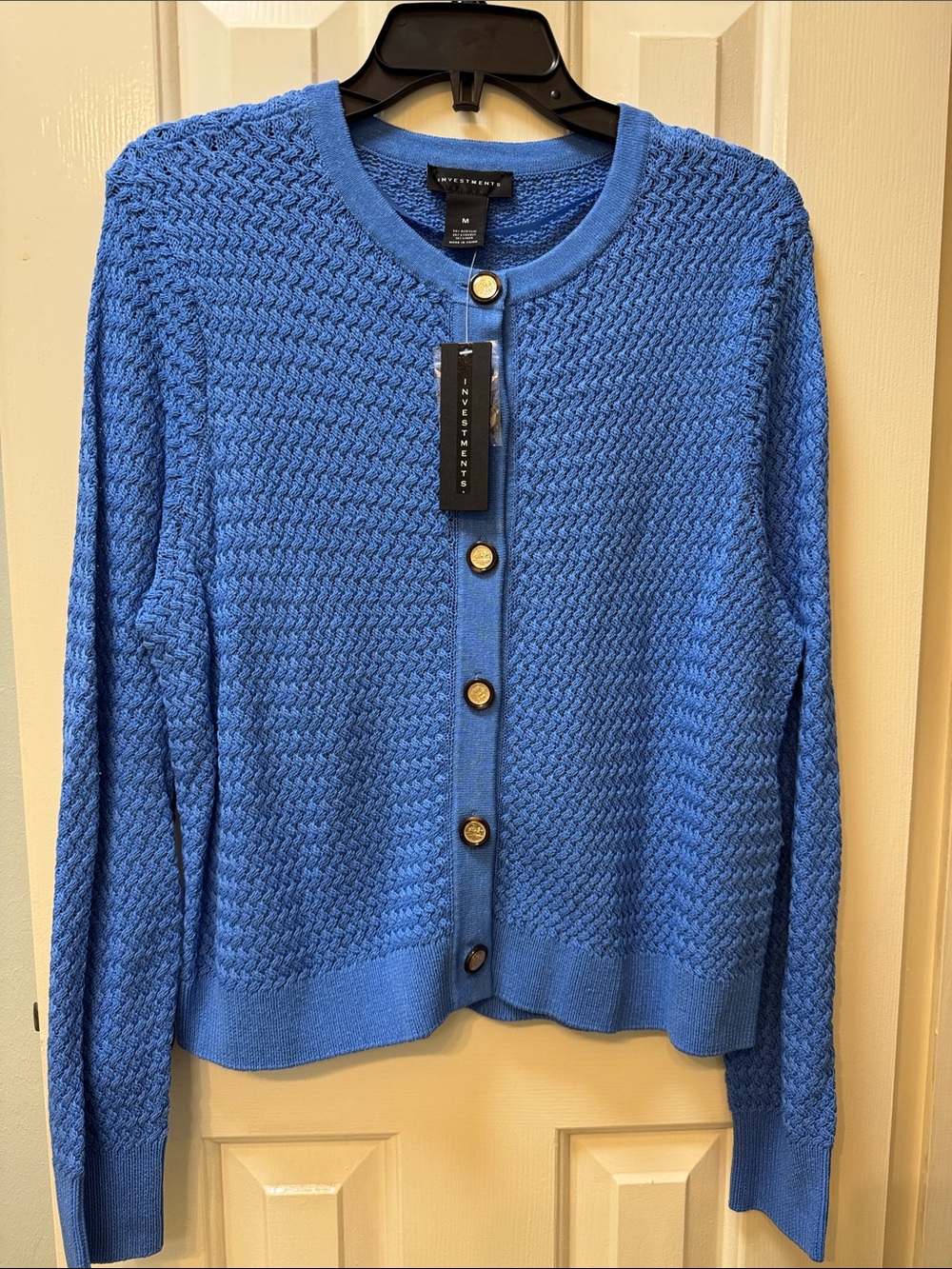 Investments Blue Button-Front Knit Cardigan with Gold Buttons